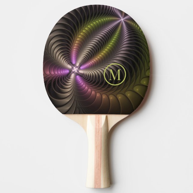 Abstract Shiny Trippy Colourful 3D Fractal Monogra Ping Pong Paddle (Front)
