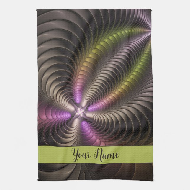 Abstract Shiny Trippy Colourful 3D Fractal Name Tea Towel (Vertical)