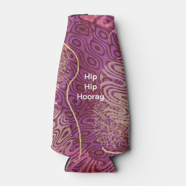Abstract Silhouette Art Hip Hip Hooray Birthday Bottle Cooler (Front)