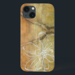 Abstract Silhouette Painting on Tan Background iPhone 13 Case<br><div class="desc">The background of this Jennifer Goldberger painting looks like a table with a forked crack in it. There is also an abstract silhouette of a flower done in white paint,  just barely overriding the brown background.</div>