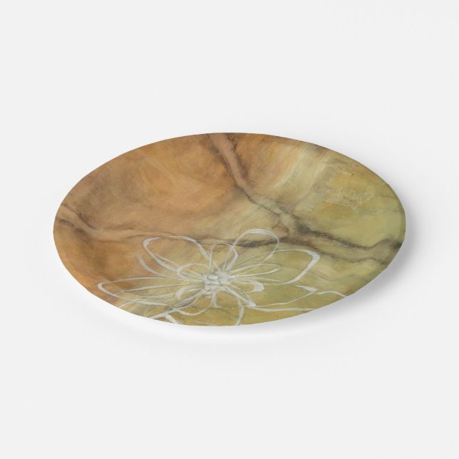 Abstract Silhouette Painting on Tan Background Paper Plate (Angled)