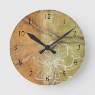 Abstract Silhouette Painting on Tan Background Round Clock