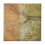 Abstract Silhouette Painting on Tan Background Tile<br><div class="desc">The background of this Jennifer Goldberger painting looks like a table with a forked crack in it. There is also an abstract silhouette of a flower done in white paint,  just barely overriding the brown background.</div>
