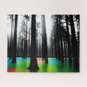 Abstract Silhouette Trees in Rainbow Lake Jigsaw Puzzle
