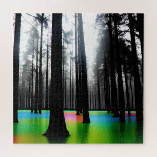 Abstract Silhouette Trees in Rainbow Waters Jigsaw Puzzle