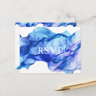 Abstract Silk Blue RSVP Postcard