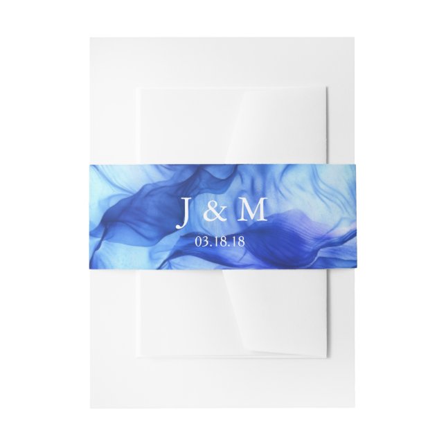 Abstract Silk Blue Wedding Belly Band Invitation Belly Band (Front Example)