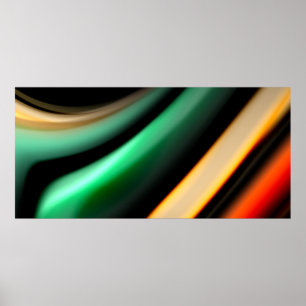 Abstract silk smooth lines on black, multicolored poster