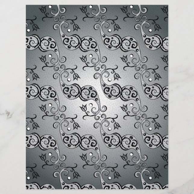 Abstract Silver and black Tulip Boteh Pattern (Front)