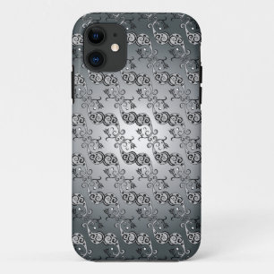 Abstract Silver and black Tulip Boteh Pattern iPhone 11 Case