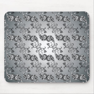 Abstract Silver and black Tulip Boteh Pattern Mouse Mat