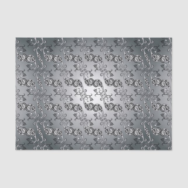Abstract Silver and black Tulip Boteh Pattern Tissue Paper (Front)