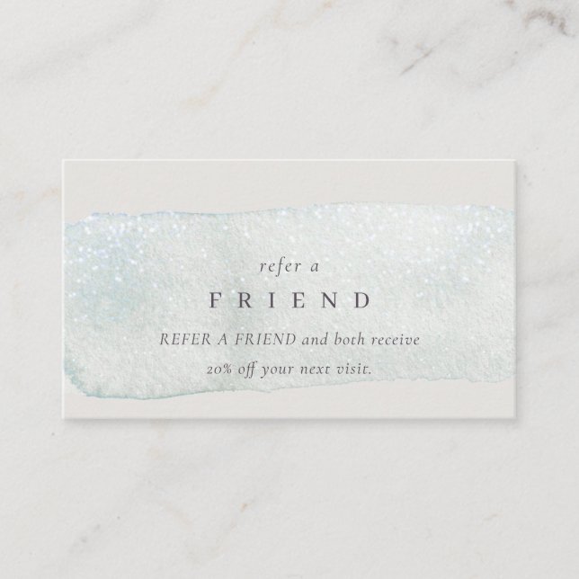 Abstract Silver Aqua Brush Stoke Refer a Friend Business Card (Front)