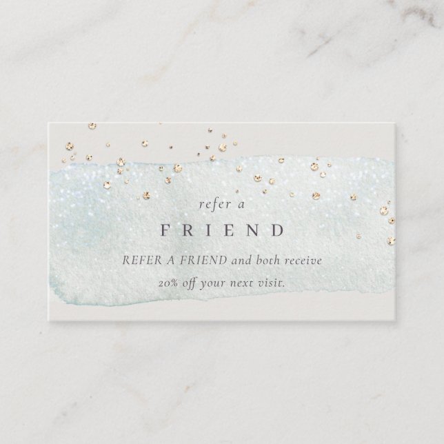 Abstract Silver Aqua Brush Stoke Refer a Friend Business Card (Front)