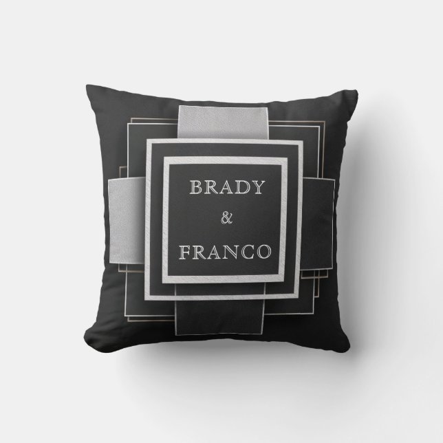 Abstract Silver Black Geometric Layered Texture Cushion (Front)