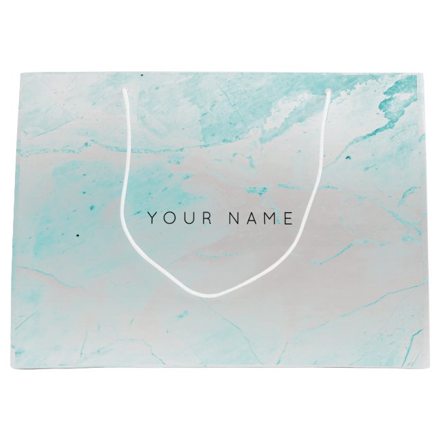 Abstract Silver Blush Marble Metallic Aqua Large Gift Bag (Front)