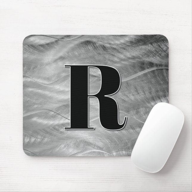 Abstract Silver Brushed Metal Monogram Mouse Mat (With Mouse)