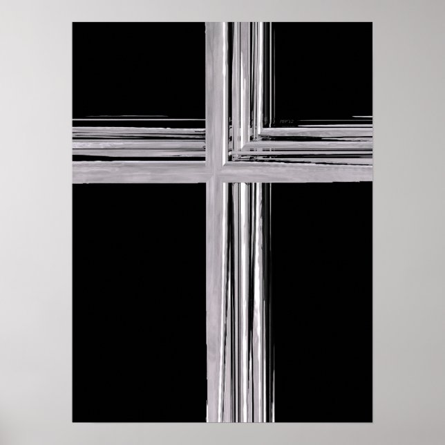 Abstract Silver Christian Cross Poster (Front)