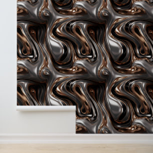 Abstract Silver Copper Black Liquid Metal Pattern Wallpaper
