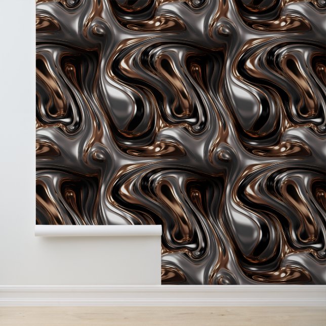 Abstract Silver Copper Black Liquid Metal Pattern  Wallpaper (Application)