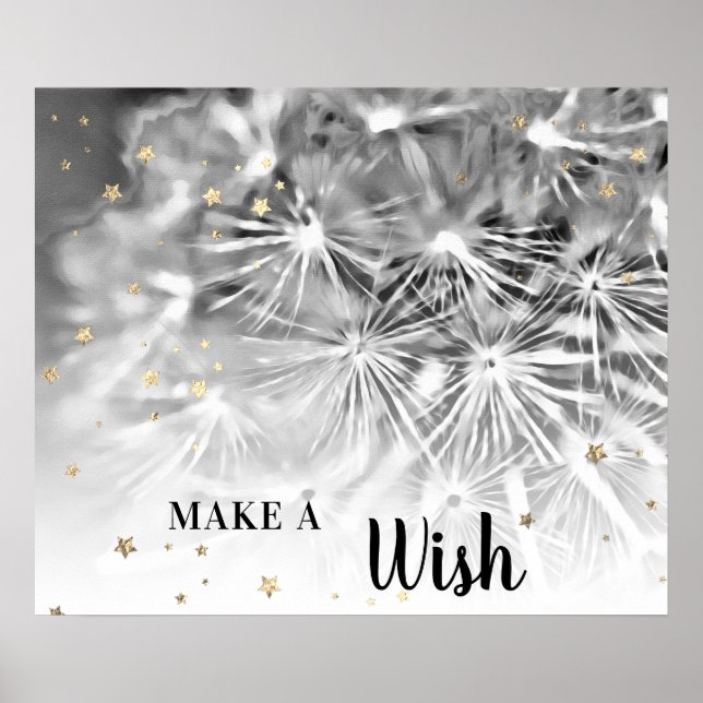 *~* Abstract Silver Grey DANDELION Make A Wish Poster (Front)