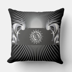 Abstract Silver Kokopelli Throw Pillow