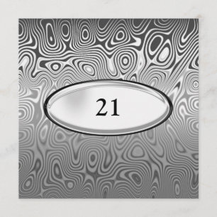 Abstract Silver Metal Black 21st Birthday Male Invitation