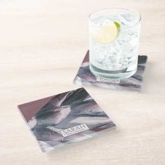 Abstract Silver Pineapple Spikes  Glass Coaster