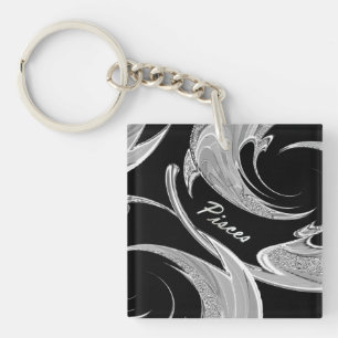 Abstract Silver Pisces Zodiac Key Ring