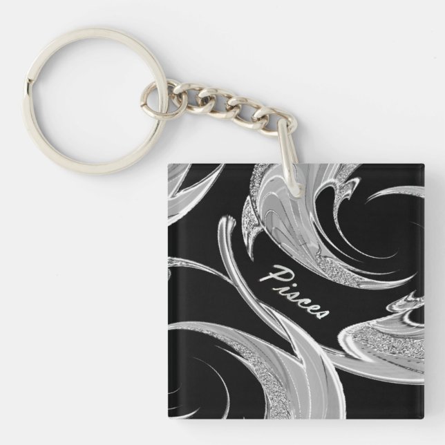 Abstract Silver Pisces Zodiac Key Ring (Front)