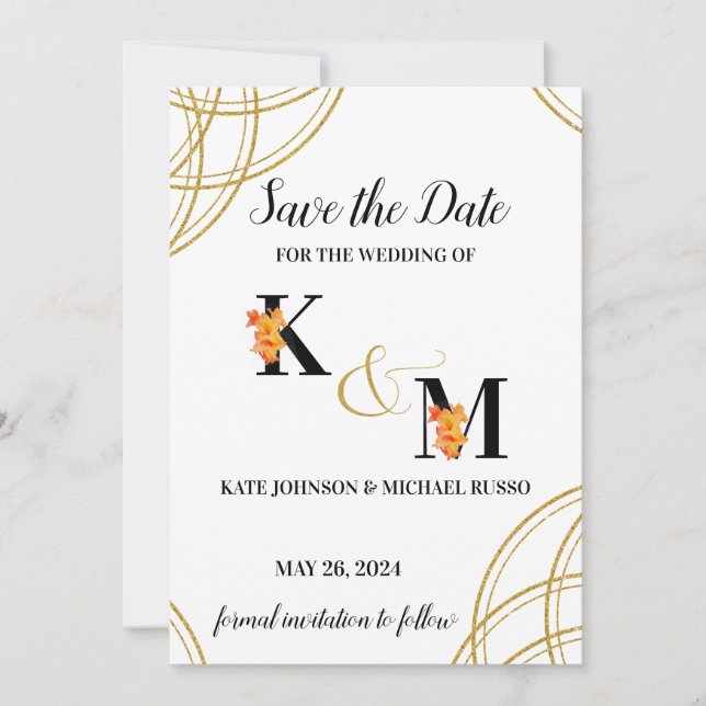 Abstract Simple Orange Gladiolus Letters Wedding  Save The Date (Front)