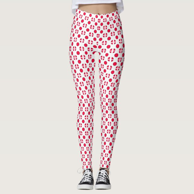 Abstract simple stylish red white polka dots circl leggings (Front)