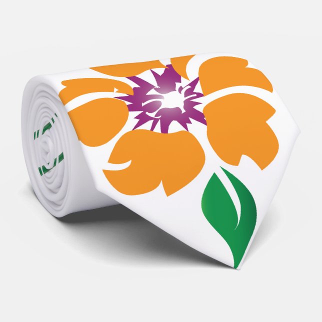 Abstract Single Orange Flower and Leaf Tie (Rolled)
