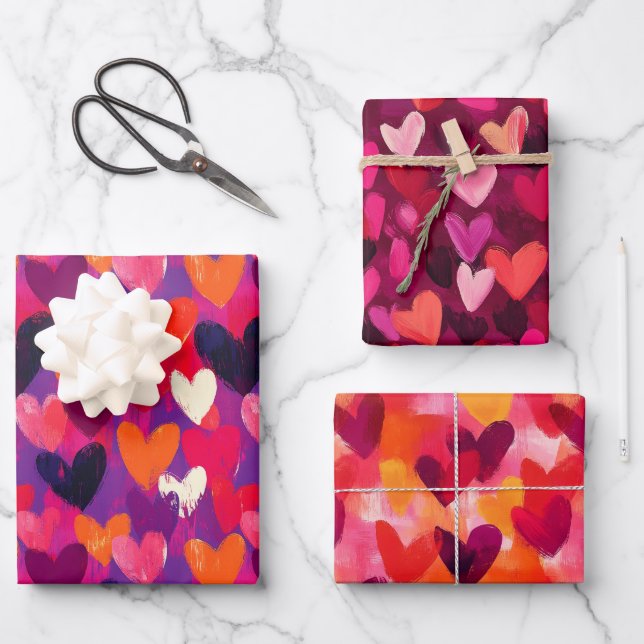 Abstract Sketch Colourful Hearts Wrapping Paper Sheet (Front)