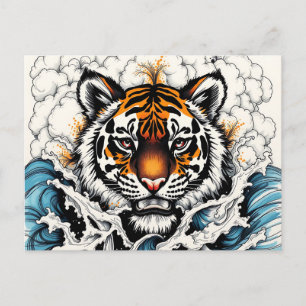 Abstract Sketch Tiger in Water Postcard