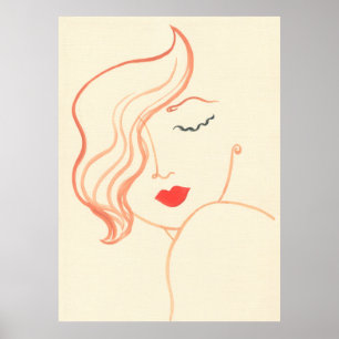 Abstract sketch woman face poster