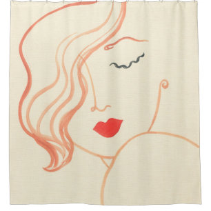 Abstract sketch woman face shower curtain