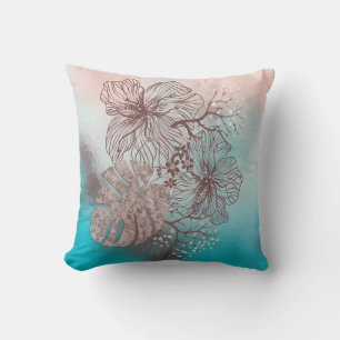 Abstract sketched flowers leaves floral gradient p cushion