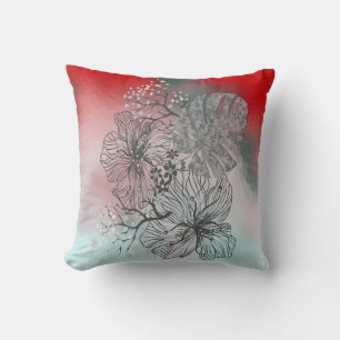 Abstract sketched flowers leaves floral gradient p cushion