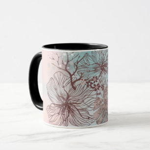 Abstract sketched flowers leaves floral gradient p mug