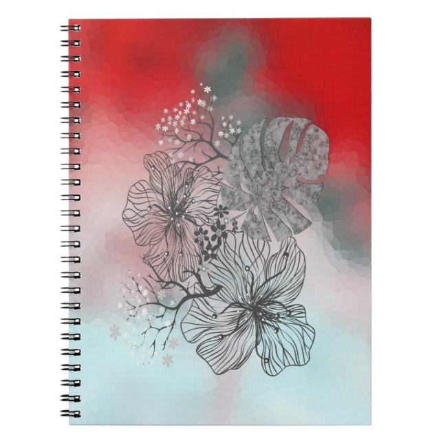 Abstract sketched flowers leaves floral gradient p notebook (Front)