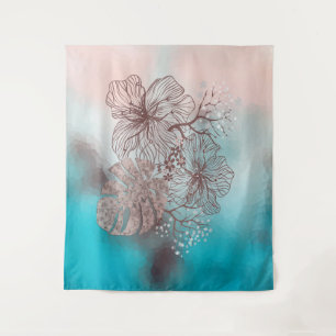 Abstract sketched flowers leaves floral gradient p tapestry