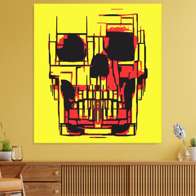 Abstract Skull in Vibrant Colours Canvas Print (Insitu(LivingRoom))