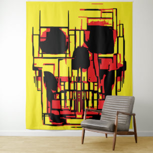 Abstract Skull in Vibrant Colours Tapestry
