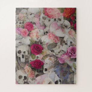 Abstract Skulls and Roses Floral Jigsaw Puzzle