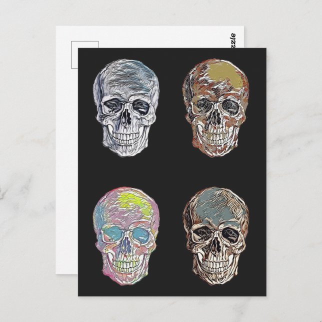 Abstract Skulls Vintage Retro Creepy Tattoo Style Postcard (Front/Back)