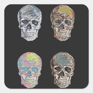 Abstract Skulls Vintage Retro Creepy Tattoo Style Square Sticker
