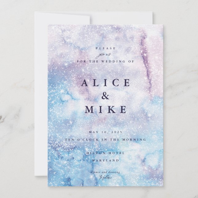 Abstract Sky Blue & Purple Watercolor Galaxy  Invi Invitation (Front)