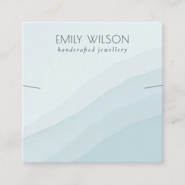 Abstract Sky Blue Waves Necklace Band Template Square Business Card (Front)