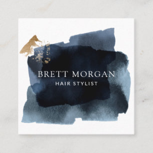 Abstract Smoky Blue Black Hair Stylist Square Business Card